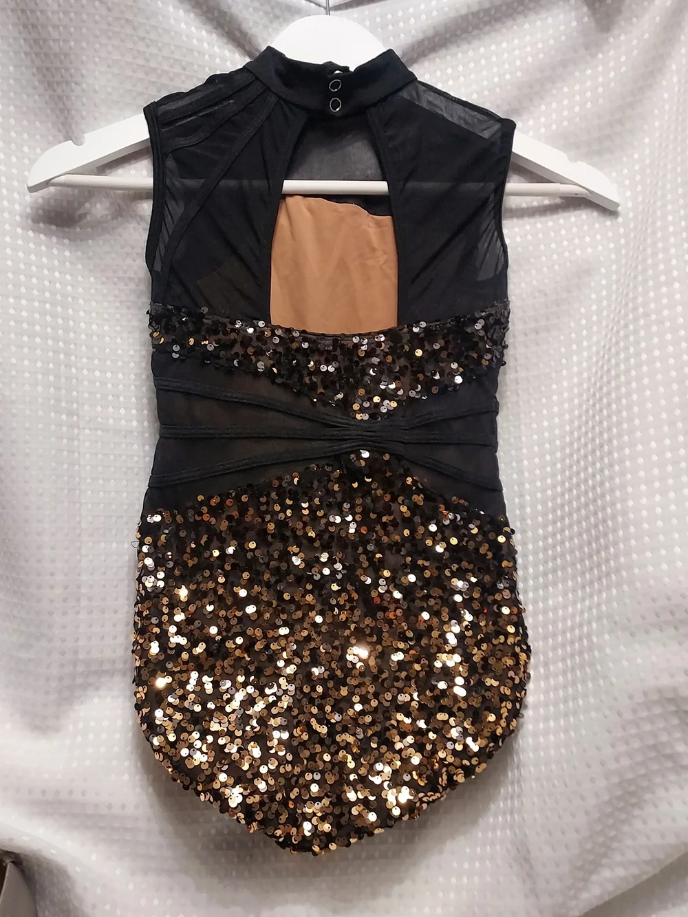 Girls Black and Gold Sequin One-Piece Bodysuit